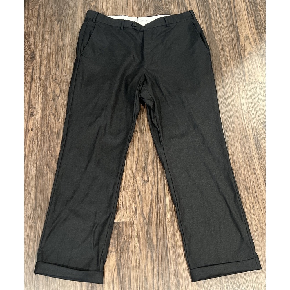Santorelli Loro Piana Roma Flat Front Wool Dress Pants Sz 38 Straight Charcoal